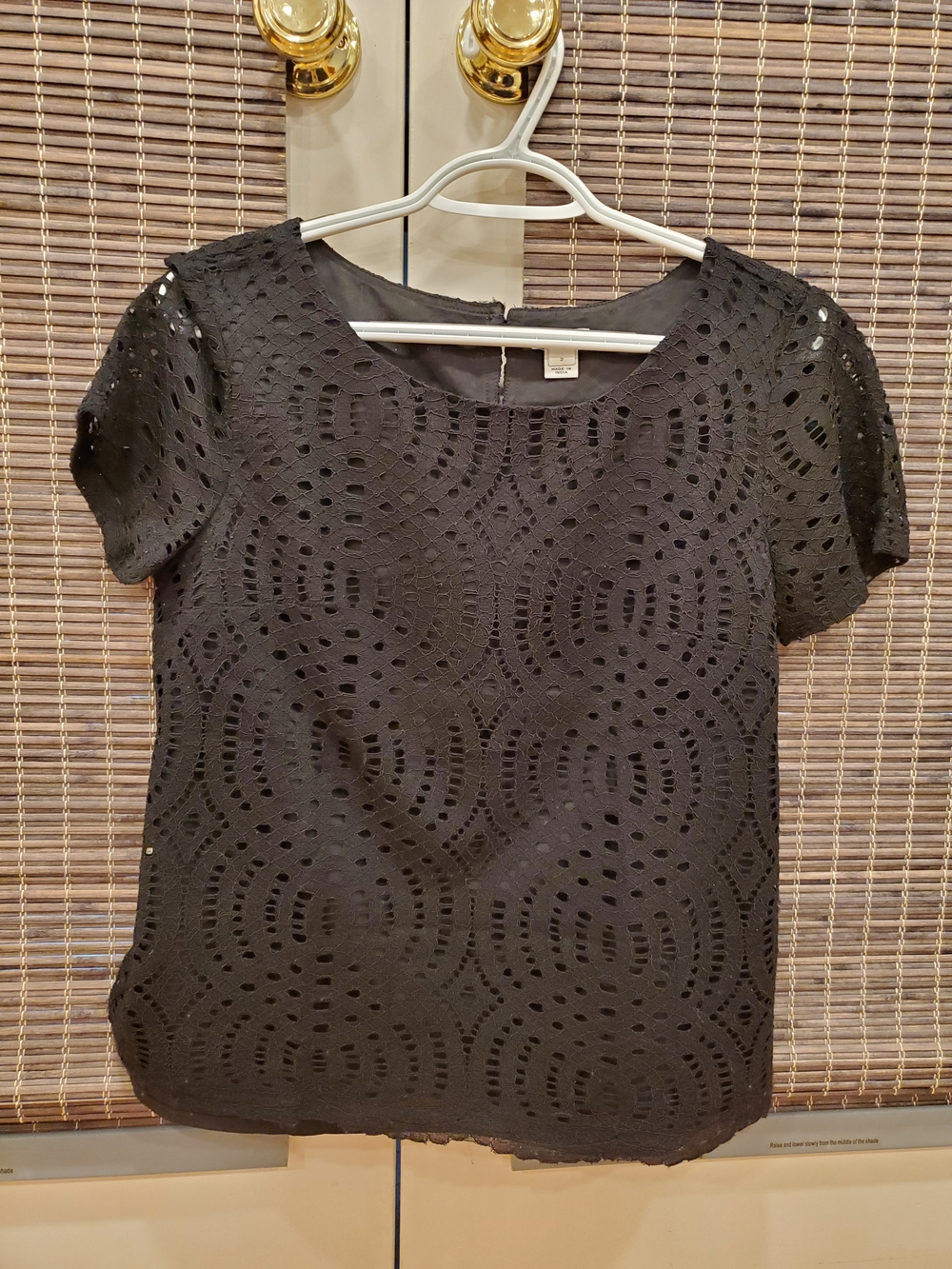 J. Crew Black Eyelet Short Sleeve Blouse